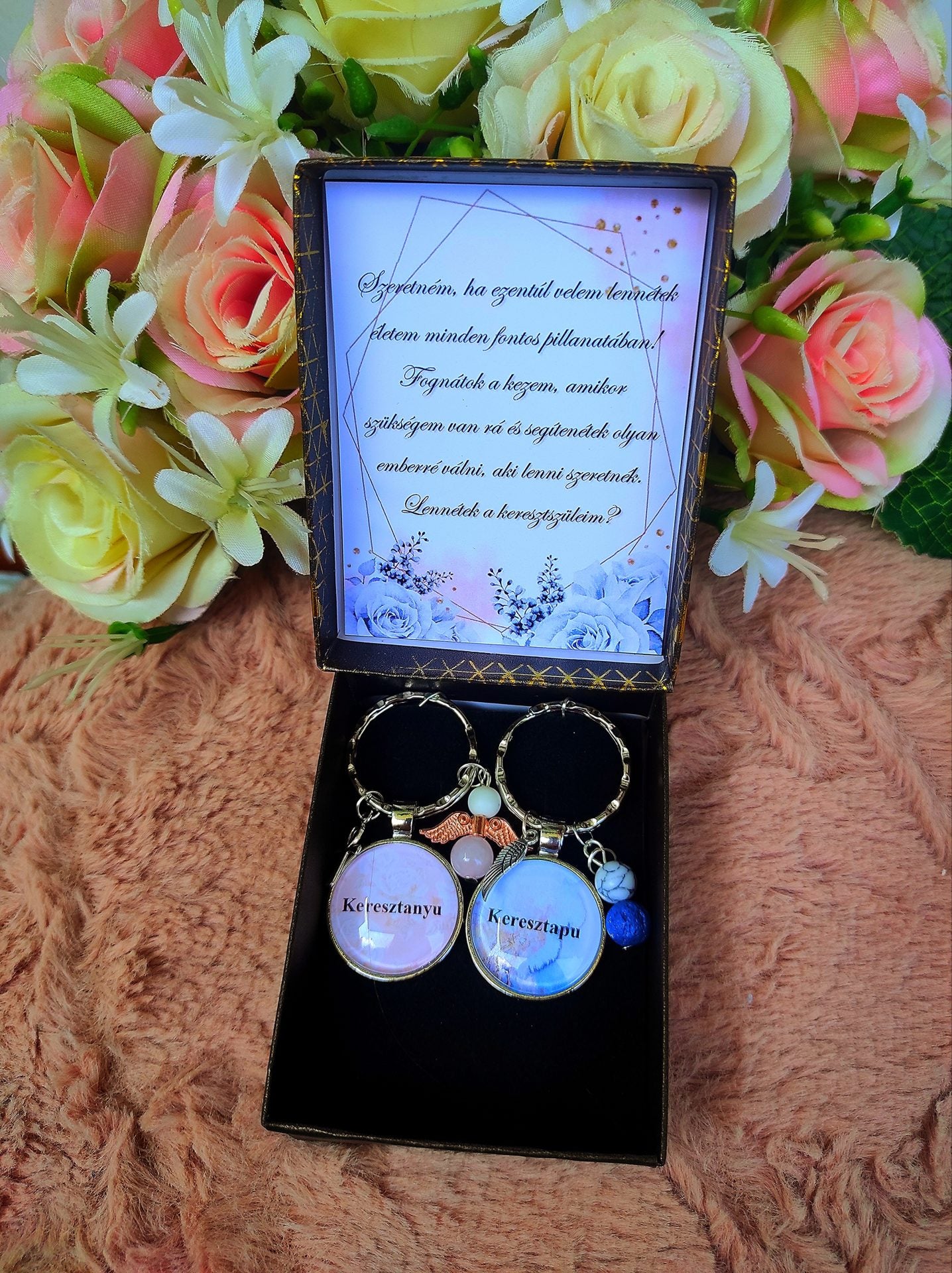 Keresztanya keresztapa felkérő kulcstartó